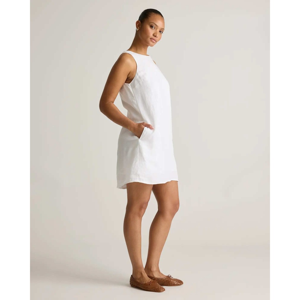 Quince European Linen Tank Mini Dress White Shift Pocket XS NWT